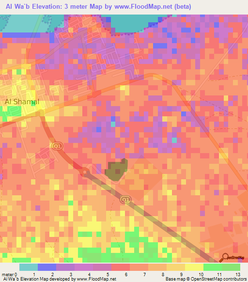 Al Wa`b,Qatar Elevation Map