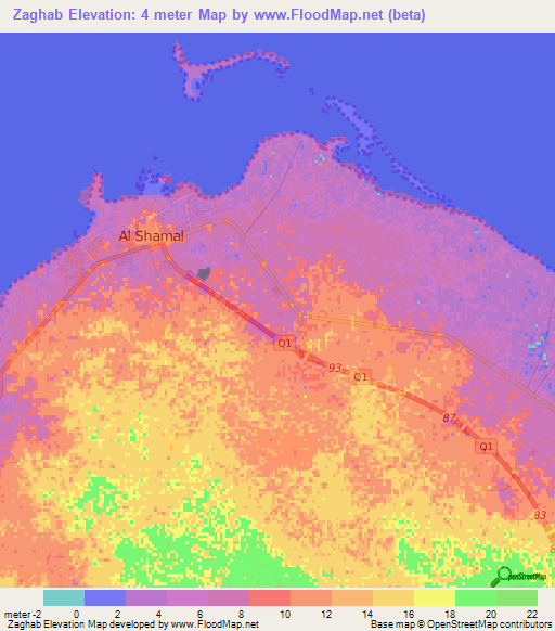 Zaghab,Qatar Elevation Map