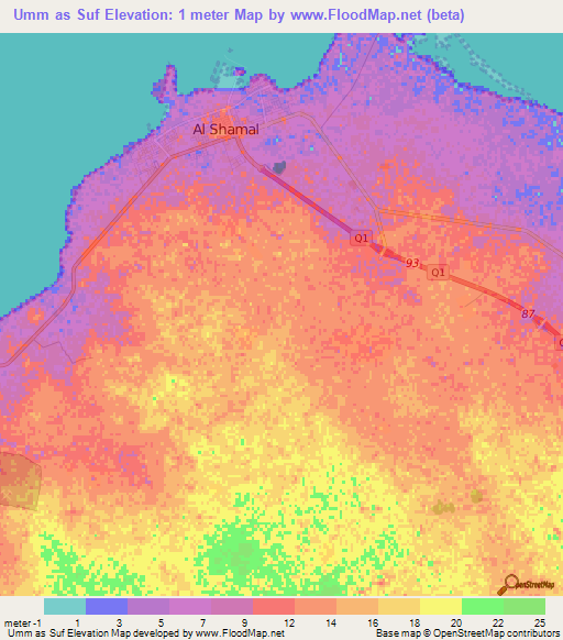 Umm as Suf,Qatar Elevation Map