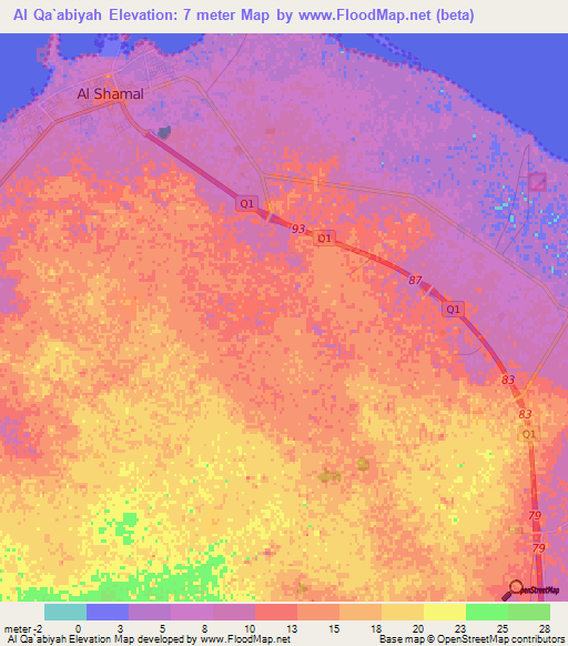 Al Qa`abiyah,Qatar Elevation Map