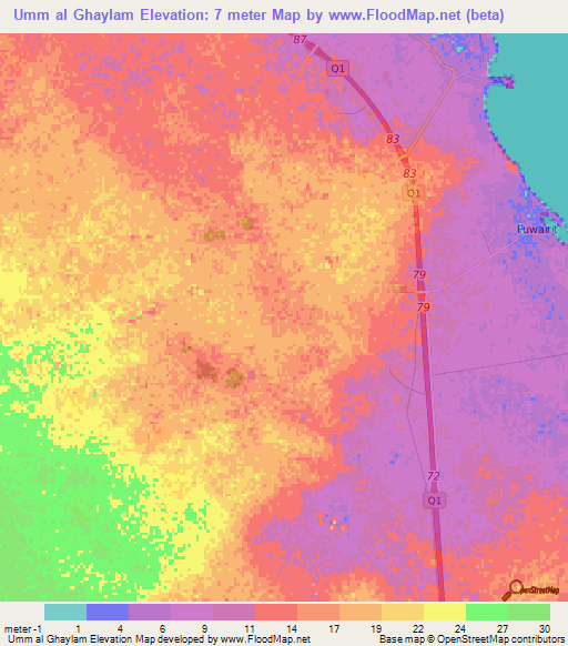 Umm al Ghaylam,Qatar Elevation Map