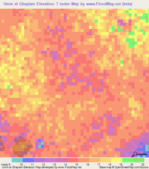 Umm al Ghaylam,Qatar Elevation Map