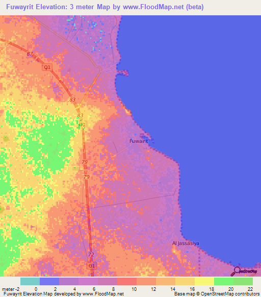 Fuwayrit,Qatar Elevation Map