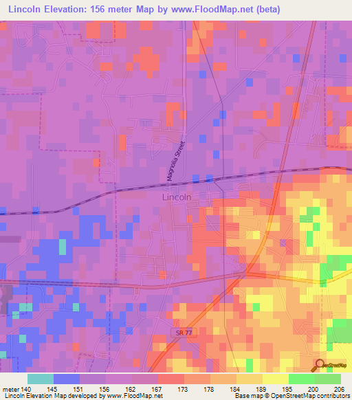 Lincoln,US Elevation Map