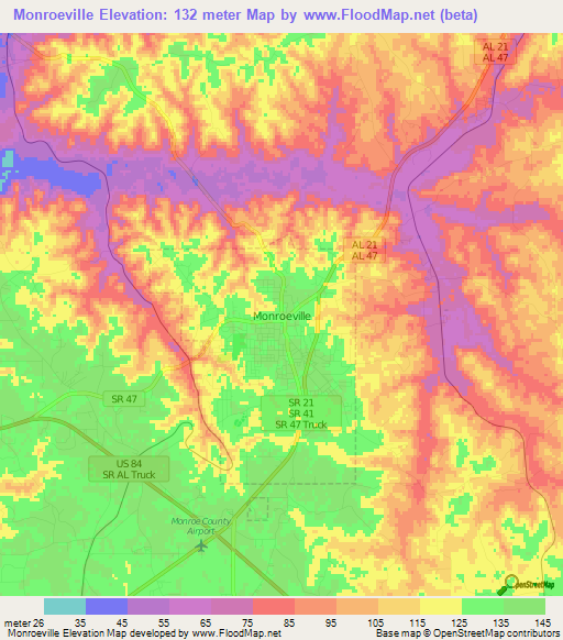 Monroeville,US Elevation Map