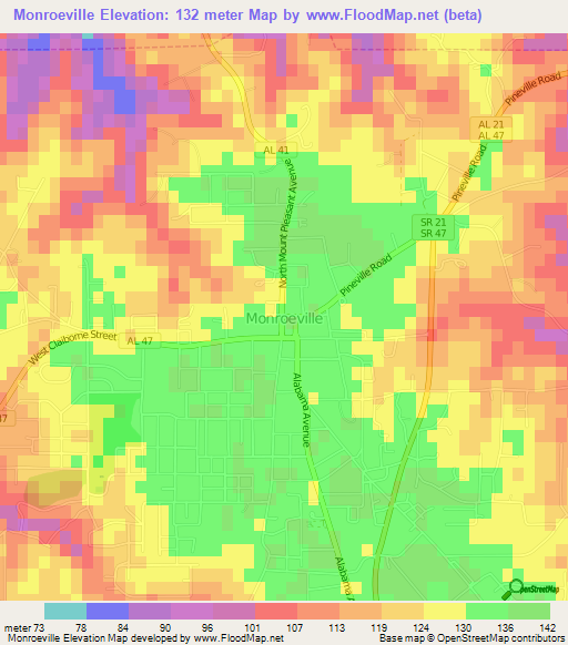 Monroeville,US Elevation Map