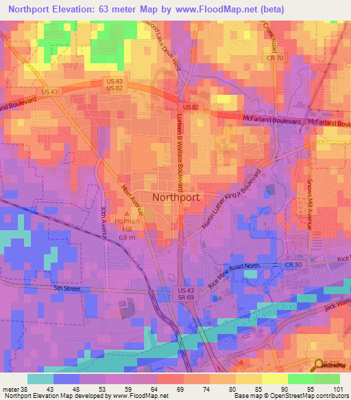 Northport,US Elevation Map