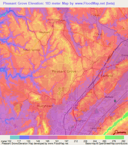 Pleasant Grove,US Elevation Map