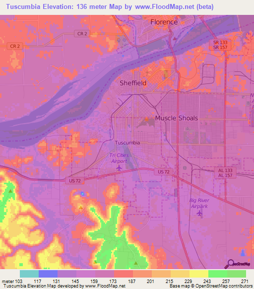 Tuscumbia,US Elevation Map