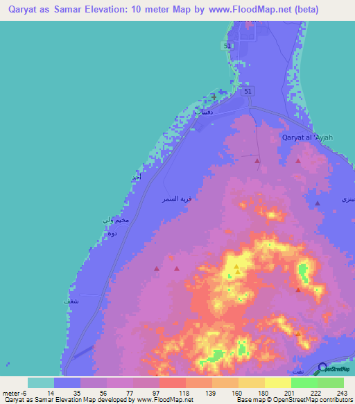 Qaryat as Samar,Oman Elevation Map