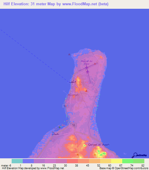 Hilf,Oman Elevation Map