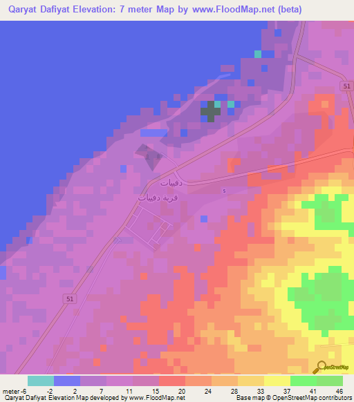 Qaryat Dafiyat,Oman Elevation Map