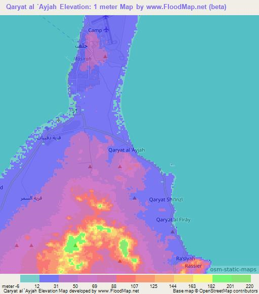 Qaryat al `Ayjah,Oman Elevation Map