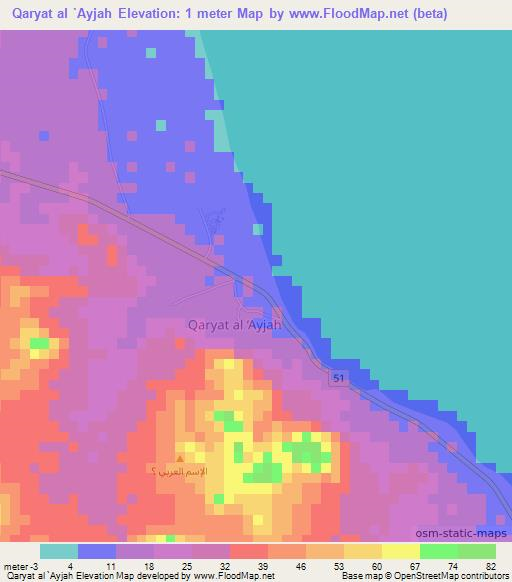 Qaryat al `Ayjah,Oman Elevation Map