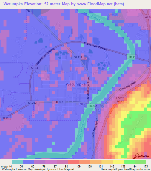 Wetumpka,US Elevation Map