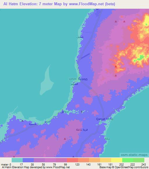 Al Hatm,Oman Elevation Map