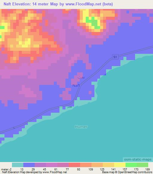 Naft,Oman Elevation Map