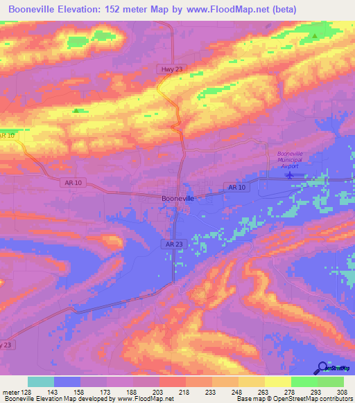 Booneville,US Elevation Map