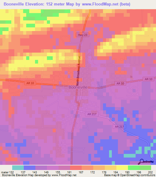 Booneville,US Elevation Map