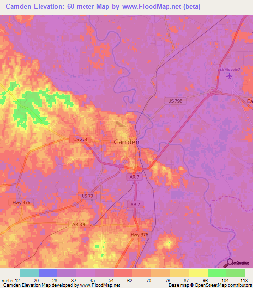 Camden,US Elevation Map