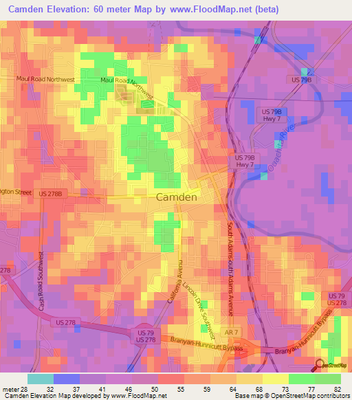 Camden,US Elevation Map