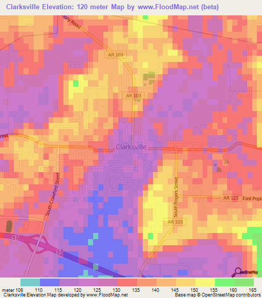 Clarksville,US Elevation Map