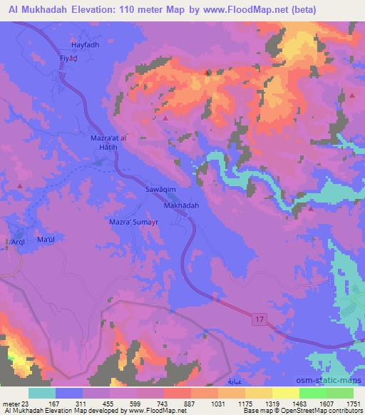 Al Mukhadah,Oman Elevation Map