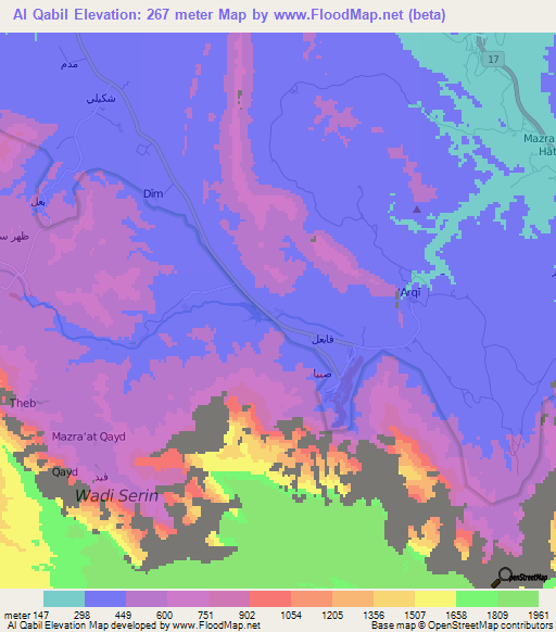 Al Qabil,Oman Elevation Map