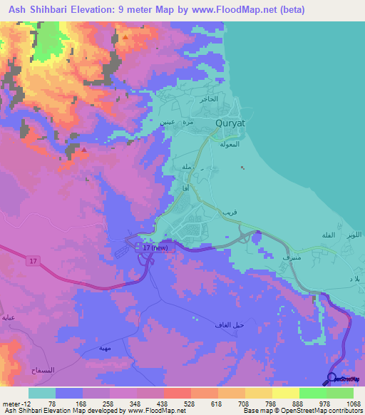 Ash Shihbari,Oman Elevation Map