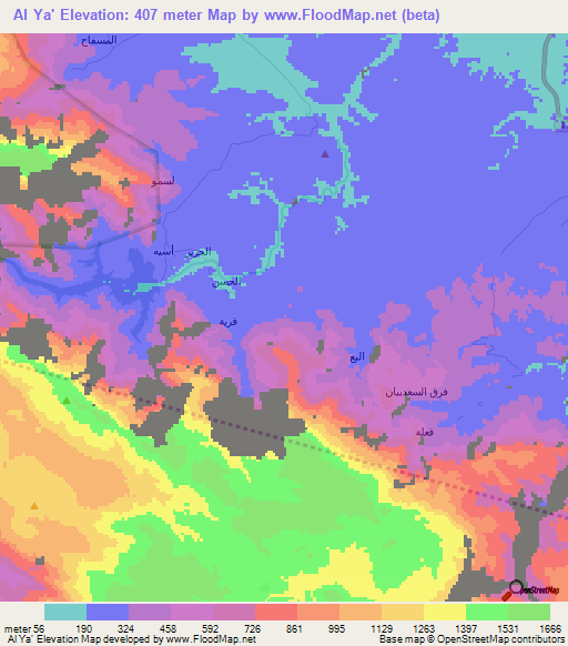 Al Ya',Oman Elevation Map