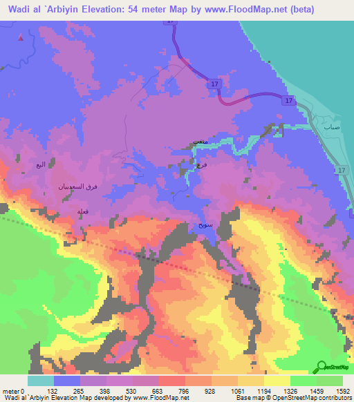 Wadi al `Arbiyin,Oman Elevation Map