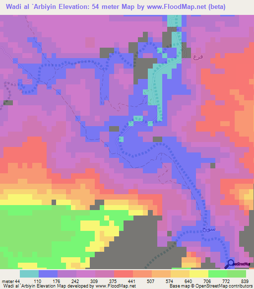 Wadi al `Arbiyin,Oman Elevation Map