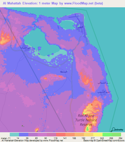 Al Mahattah,Oman Elevation Map