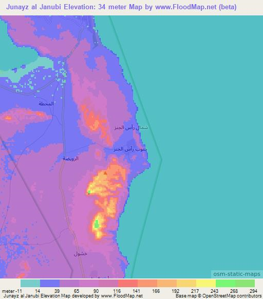 Junayz al Janubi,Oman Elevation Map