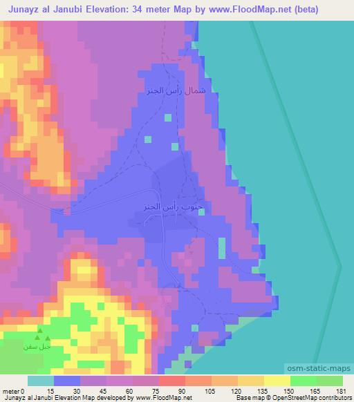 Junayz al Janubi,Oman Elevation Map