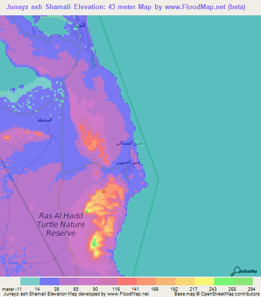 Junayz ash Shamali,Oman Elevation Map