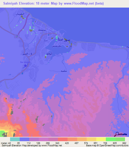 Salmiyah,Oman Elevation Map