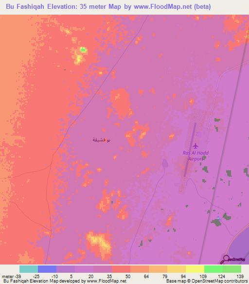 Bu Fashiqah,Oman Elevation Map