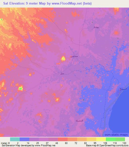 Sal,Oman Elevation Map