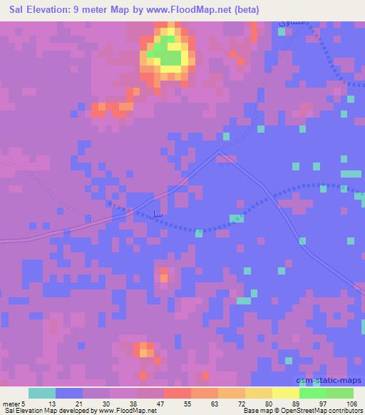 Sal,Oman Elevation Map