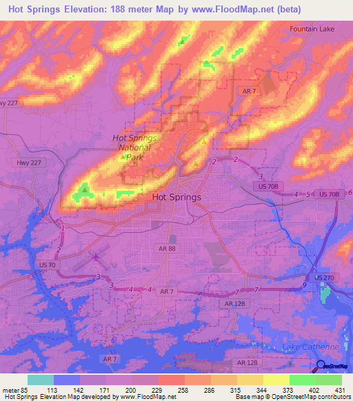 Elevation Of Hot Springsus Elevation Map Topography Contour