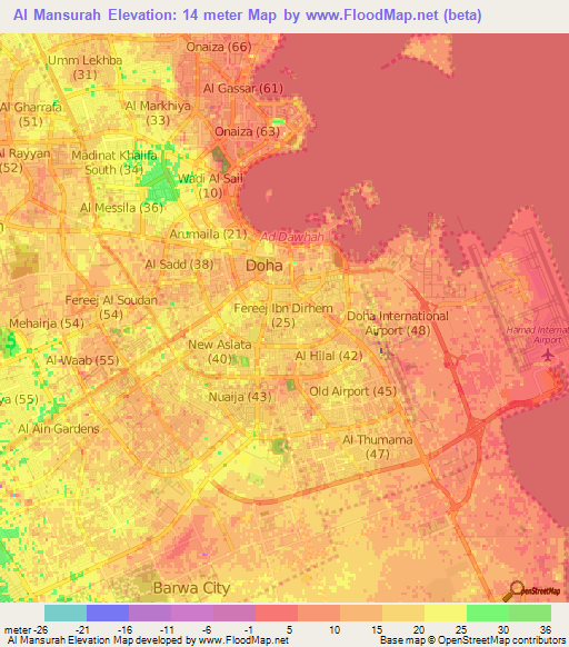 Al Mansurah,Qatar Elevation Map