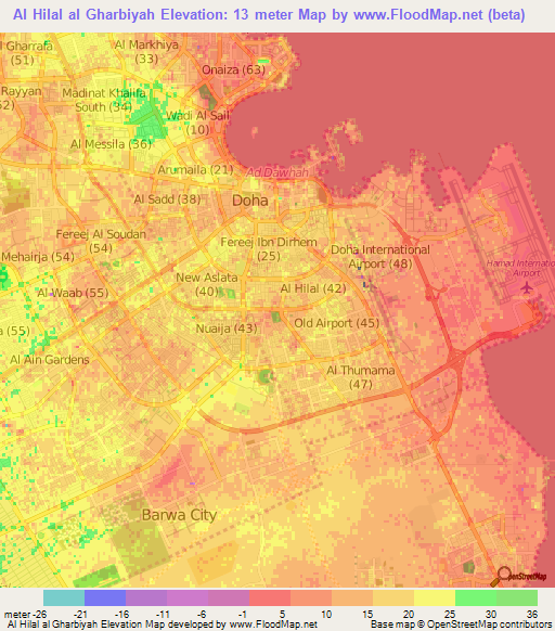 Al Hilal al Gharbiyah,Qatar Elevation Map