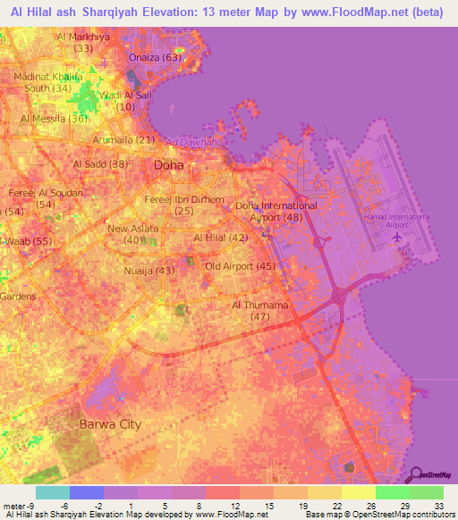 Al Hilal ash Sharqiyah,Qatar Elevation Map