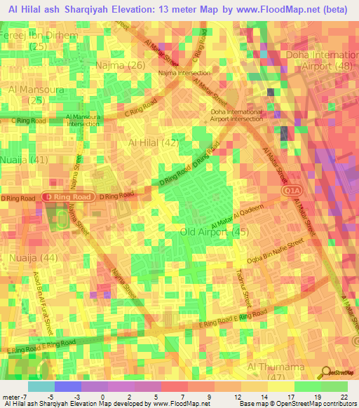 Al Hilal ash Sharqiyah,Qatar Elevation Map