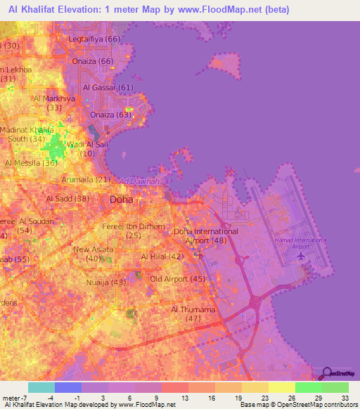 Al Khalifat,Qatar Elevation Map