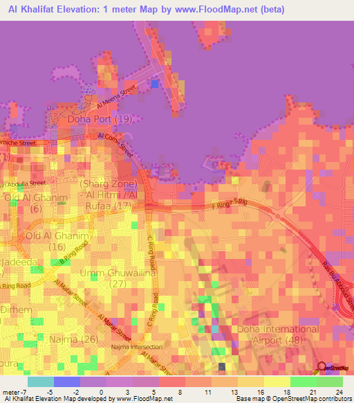 Al Khalifat,Qatar Elevation Map