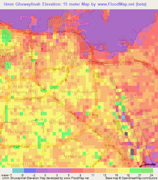 Umm Ghuwaylinah,Qatar Elevation Map