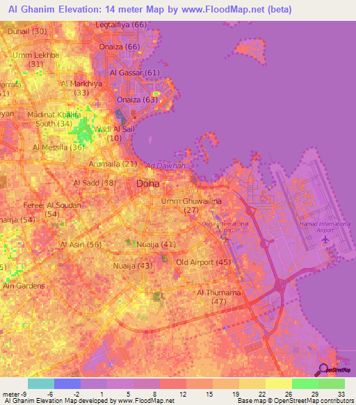 Al Ghanim,Qatar Elevation Map