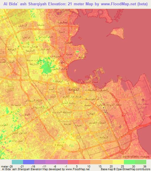 Al Bida` ash Sharqiyah,Qatar Elevation Map